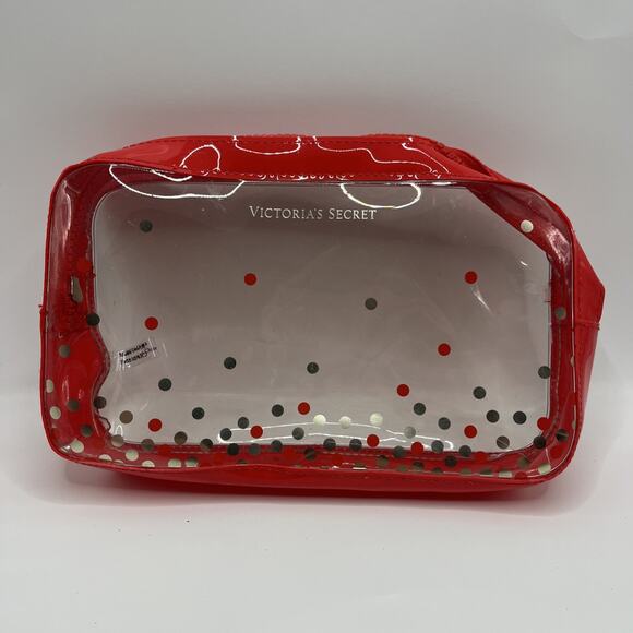 victoria secret bag makeup bag Red Clear Dotted - Picture 1 of 14